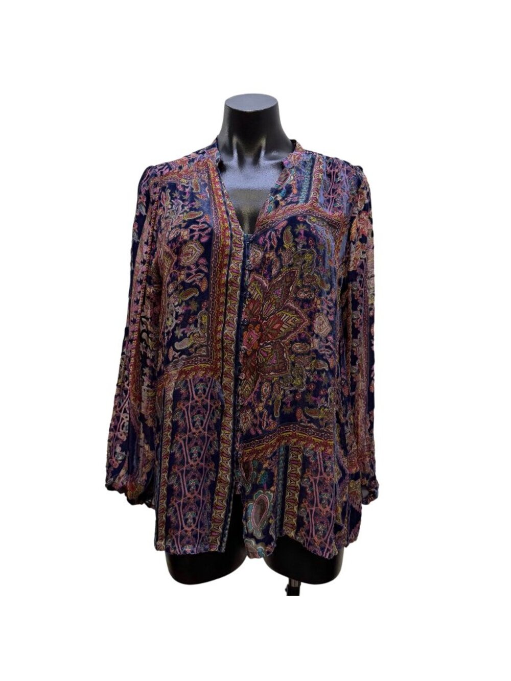 Johnny Was Purple Multi Paisley Print Blouse Long Sleeve S